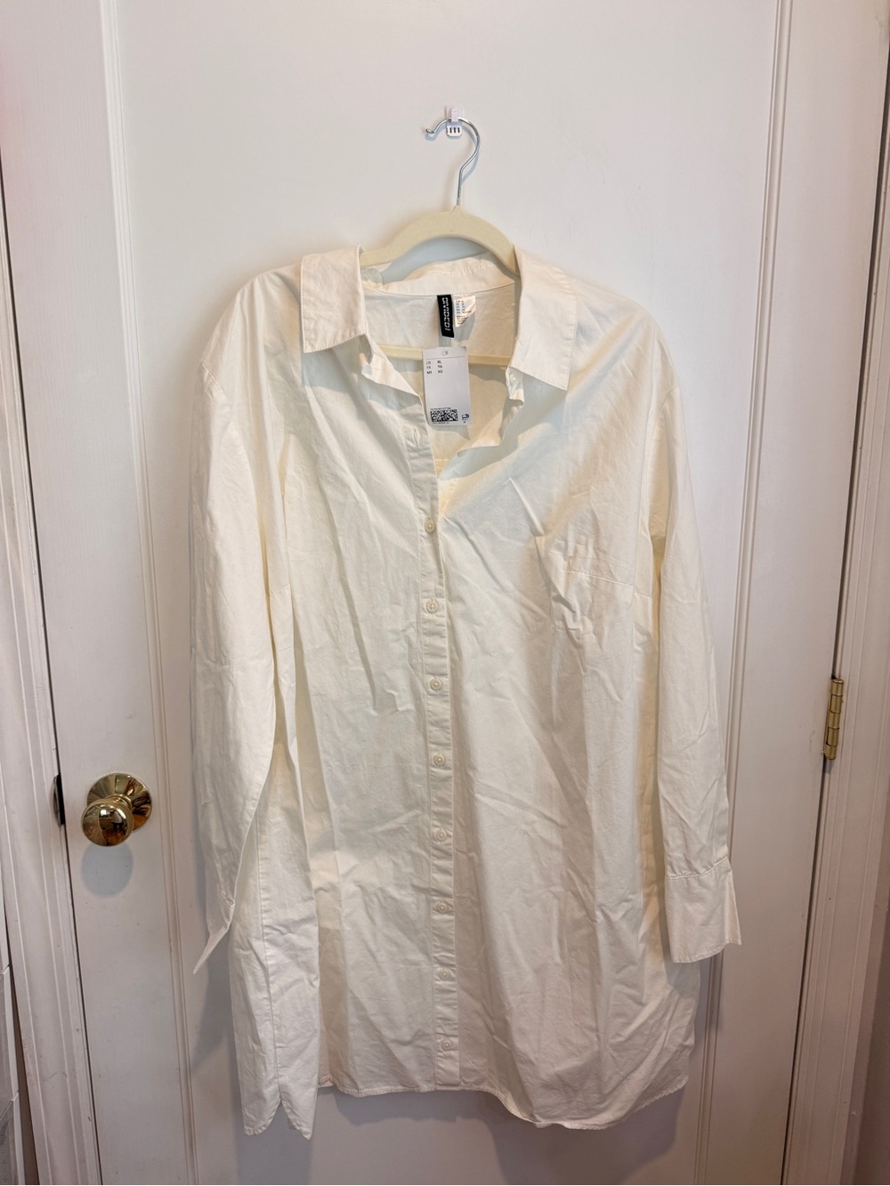 H&M Cream Long Sleeve Button-Front Shirt Dress